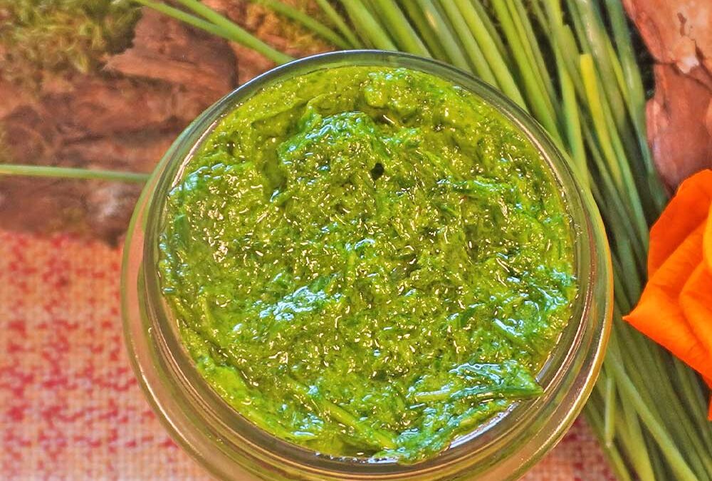 Schnittlauch Pesto Rezept vegan ohne Käse und Pinienkerne