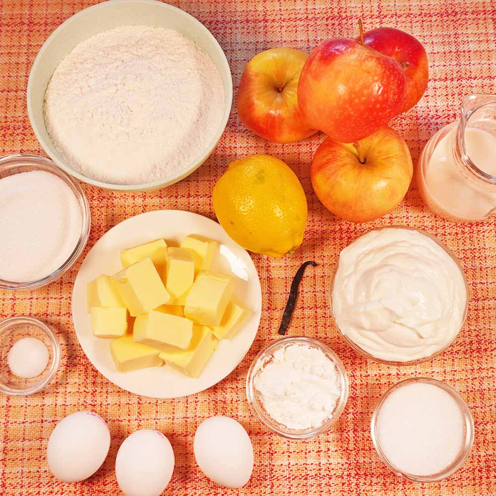 Zutaten für Apfel Skyr Kuchen mit Mürbeteig Zutaten Apfel Skyr Kuchen