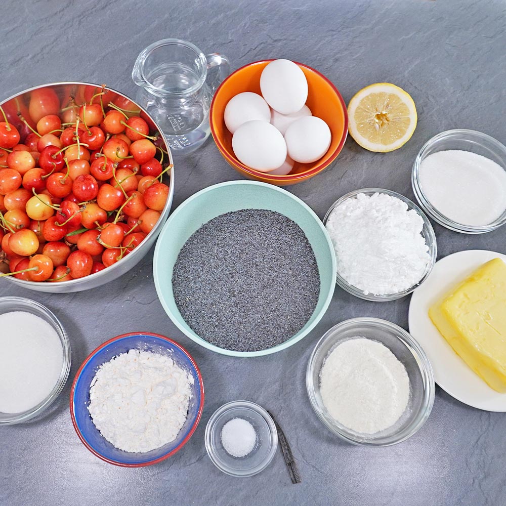 Zutaten für Mohn-Kirsch-Kuchen