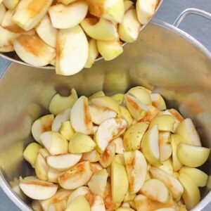 Äpfel werden in Topf gegeben