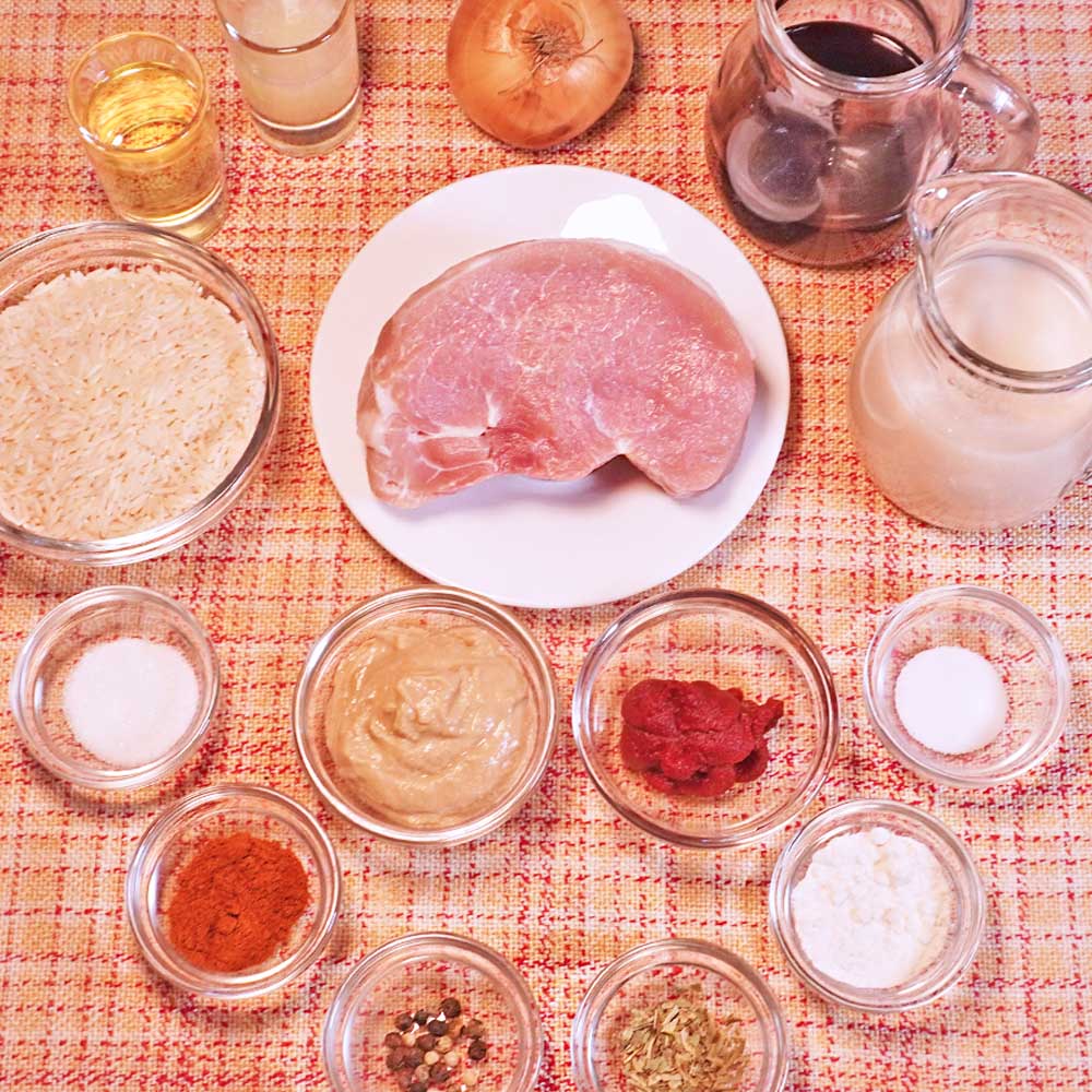 Zutaten Schweinegeschnetzeltes mit Reis Zutaten für Schweinegeschnetzeltes mit Reis